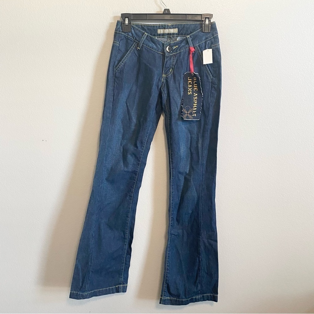 NWT Deadstock Y2k Wet Seal Blue Asphalt Dark Wash Low Rise Trouser Jeans Size 00